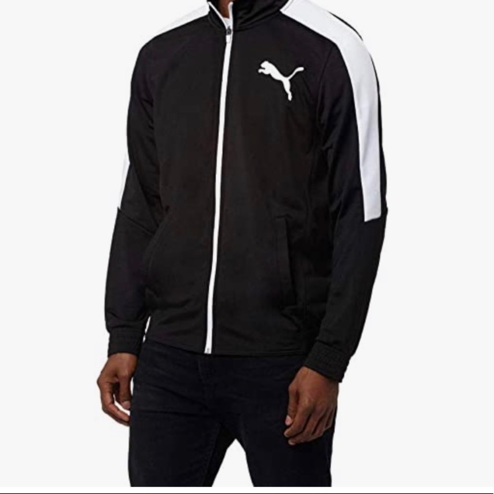 BLACK AND WHITE PUMA ZIP UP SWEATER